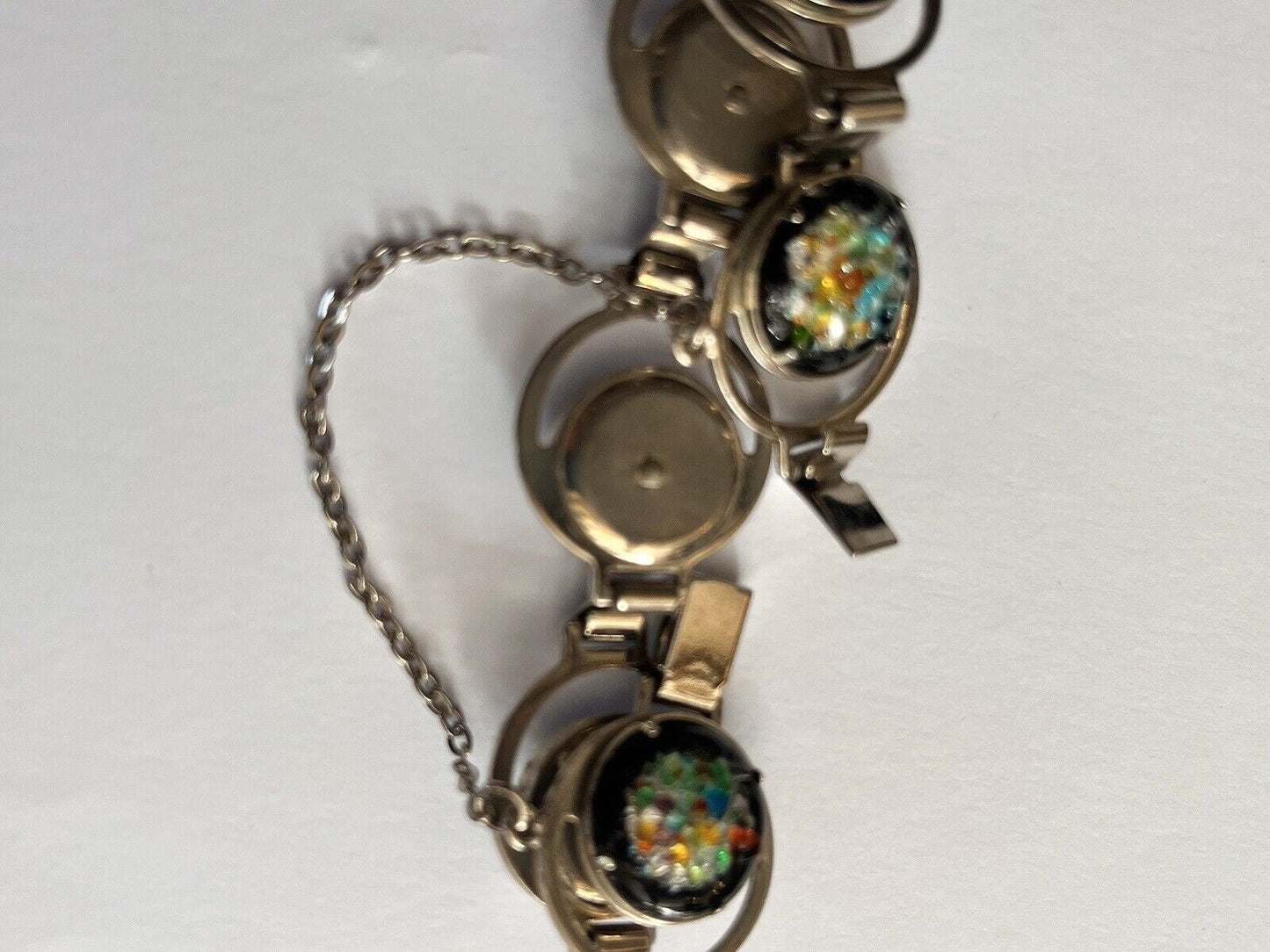 Vintage Multicoloured Glass Silver Tone Bracelet Safety Chain