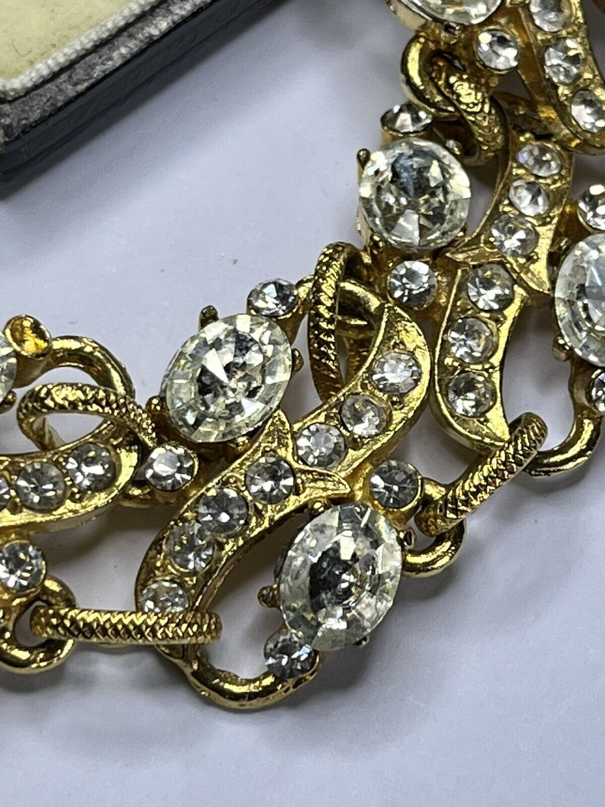 Vintage Signed Gold Plated Detailed Diamanté Bracelet