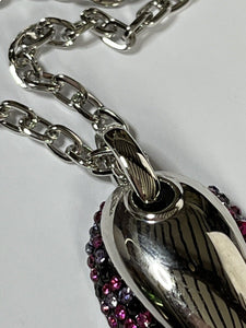 Vintage Signed 1980s Rhodium Plated Purple Crystal Teardrop Pendant Necklace