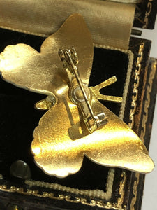 Vintage Gold Tone Enamel Butterfly Brooch