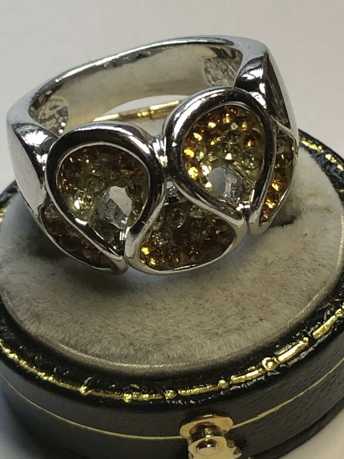 Vintage Rhodium Plated Cubic Zirconia Waves Ring