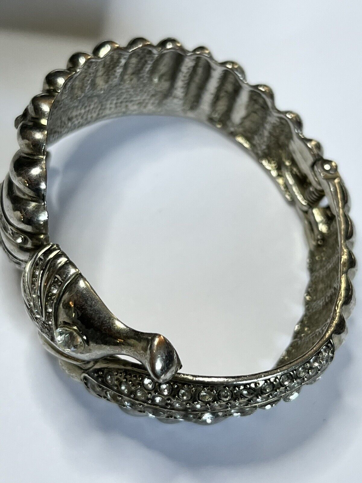 Vintage Silver Tone Seahorses Statement Hinged Cuff Bracelet