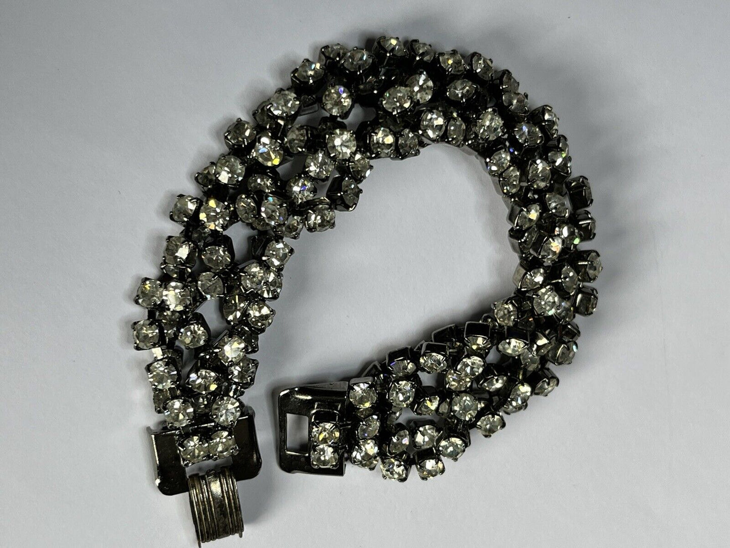 Vintage Silver Tone Diamanté Cluster Style Bracelet