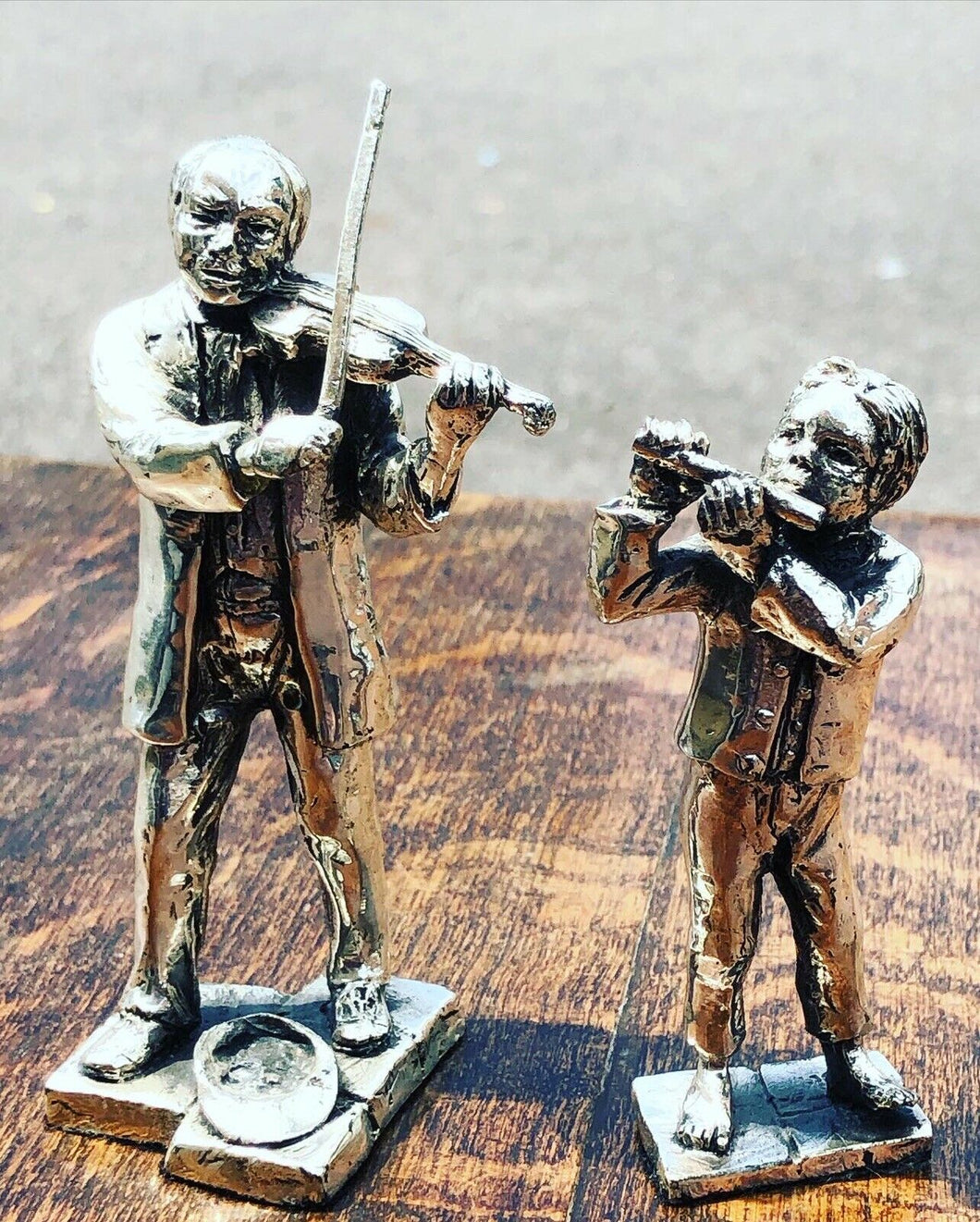 Silver Plate Figures. Violinist & Flutist. Highly Detailed Figures.