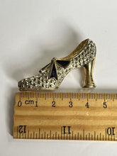 Vintage Gold Silver Tone Blue Enamel Shoe Brooch