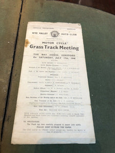1948 Wye Valley Grass Track Meeting Motor Cycle Programme. Hereford