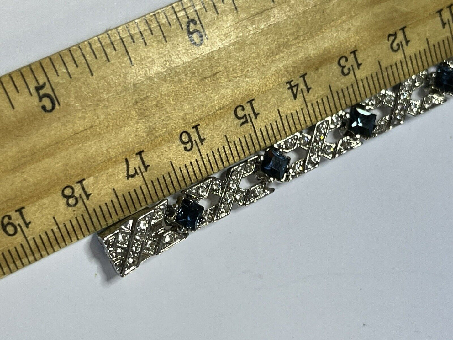 Vintage Silver Tone Clear Blue Diamanté Bracelet