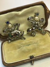 Vintage Silver Tone Diamanté Faux Pearl Dancing Pair Brooch Set