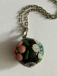 Vintage Multicoloured Flowers Glass Pendant Necklace