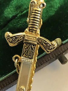 Vintage Novelty Sword Mother Of Pearl Damascene Tie Clip