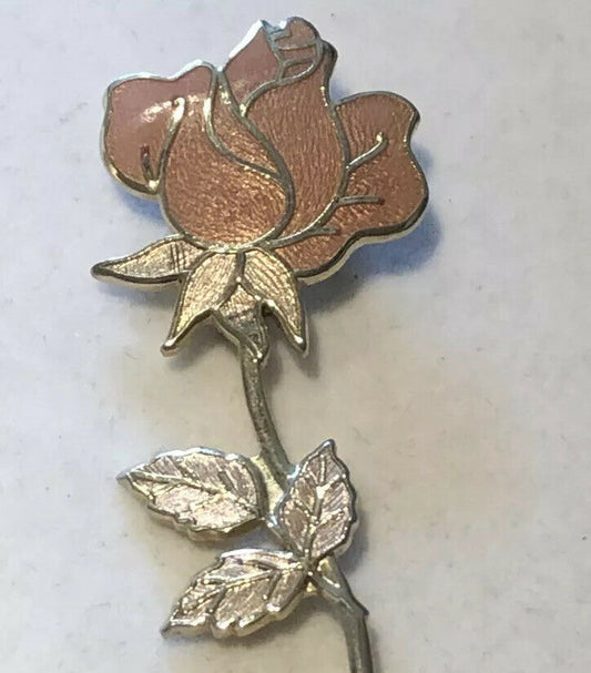 Vintage Enamel Single Rose Love Brooch