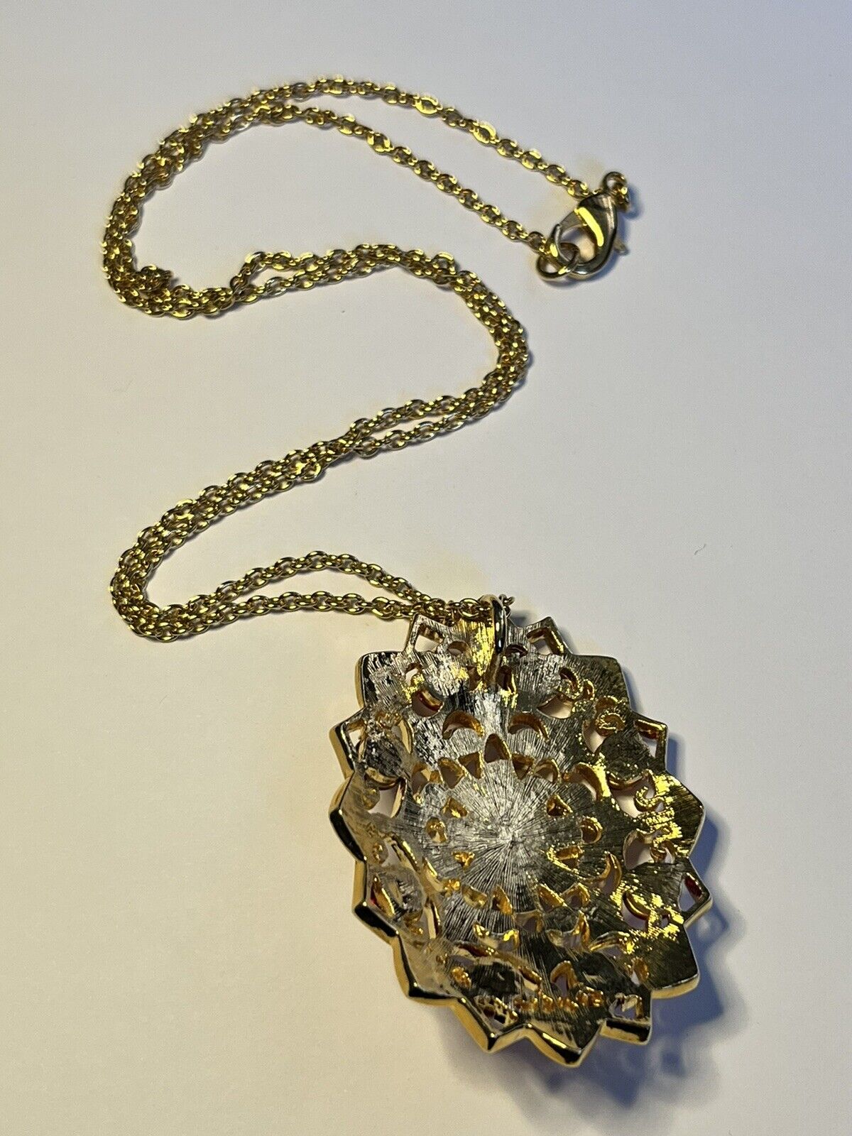 Vintage Red Cabochon Diamanté Gold Plated Pendant Necklace