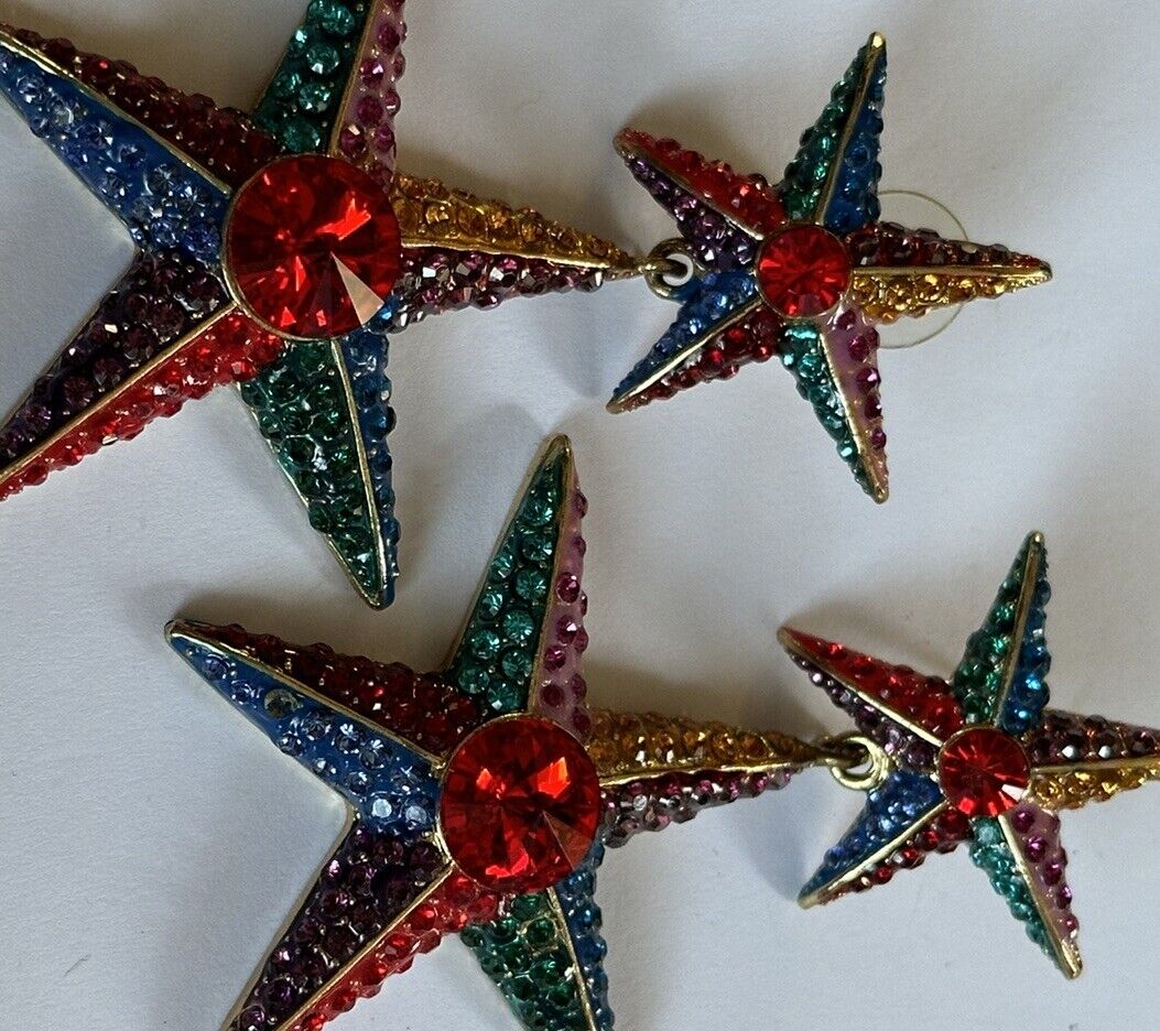 Vintage Butler And Wilson Multicoloured Stone Star Statement Earrings