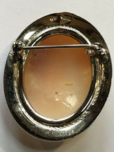 Vintage Silver Shell Carved Cameo Brooch Stamped