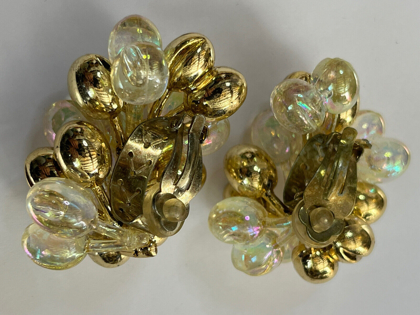 Vintage Acrylic Gold Multicoloured Cluster Clip On Earrings