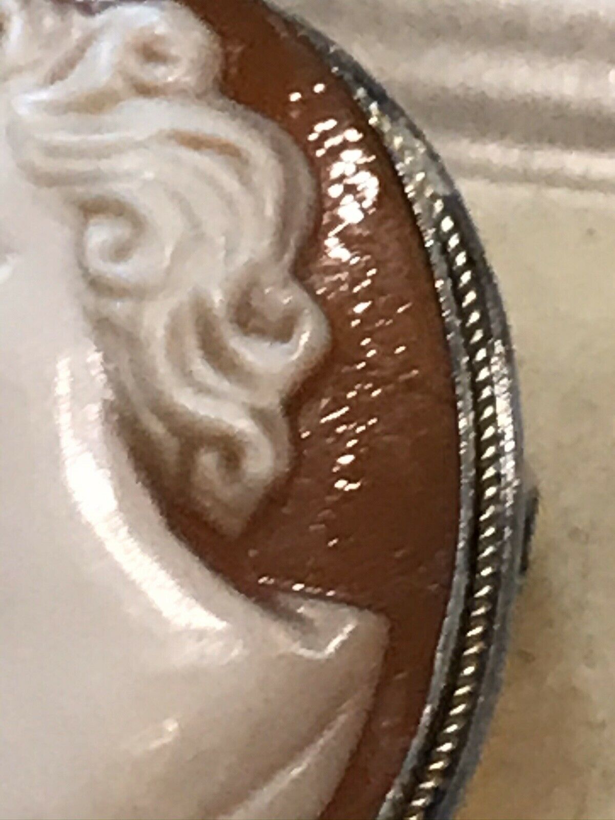 Vintage Silver 800 Shell Cameo Brooch Pendant