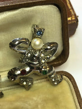 Vintage Silver Tone Diamanté Faux Pearl Dancing Pair Brooch Set