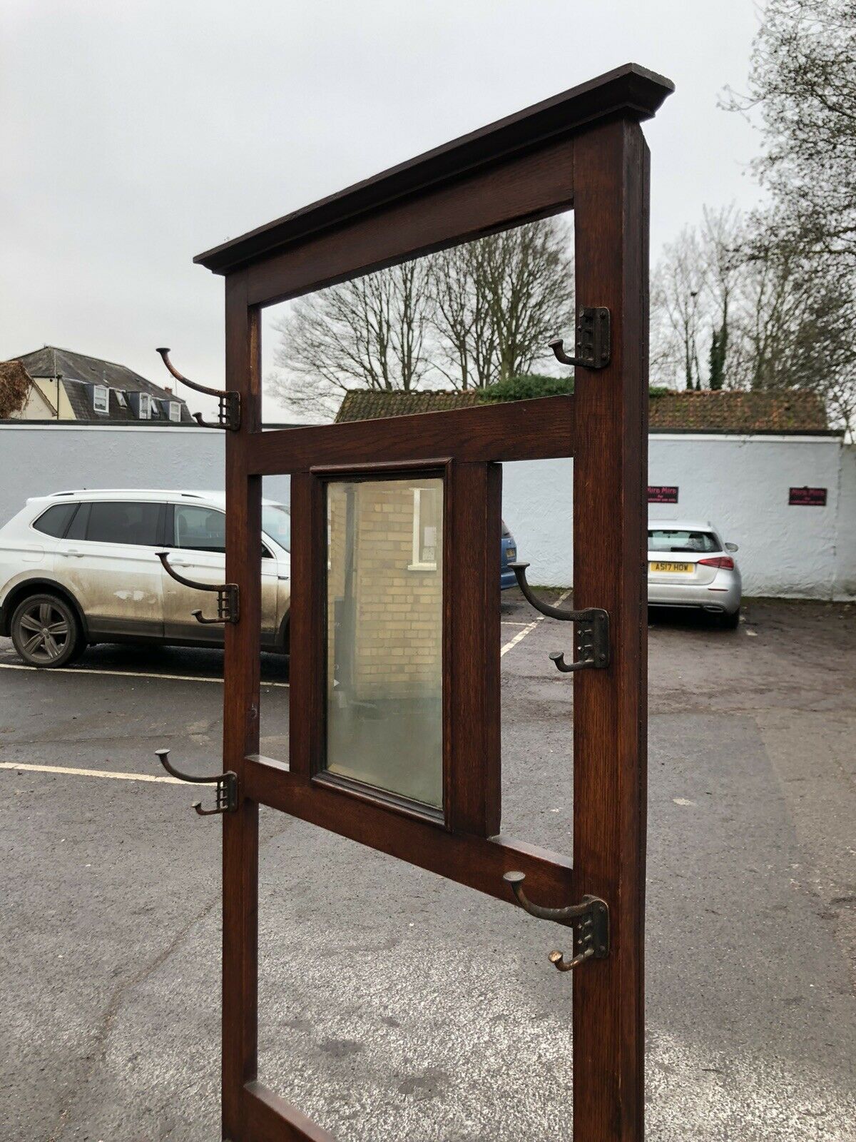 Edwardian Oak Coat Stand. Light Oak. Mirror & Drawer With Umbrella Stands.