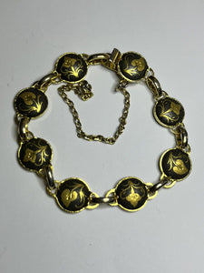 Vintage Toledo Demascene Spanish Gold Tone Leaf Bracelet Small Size