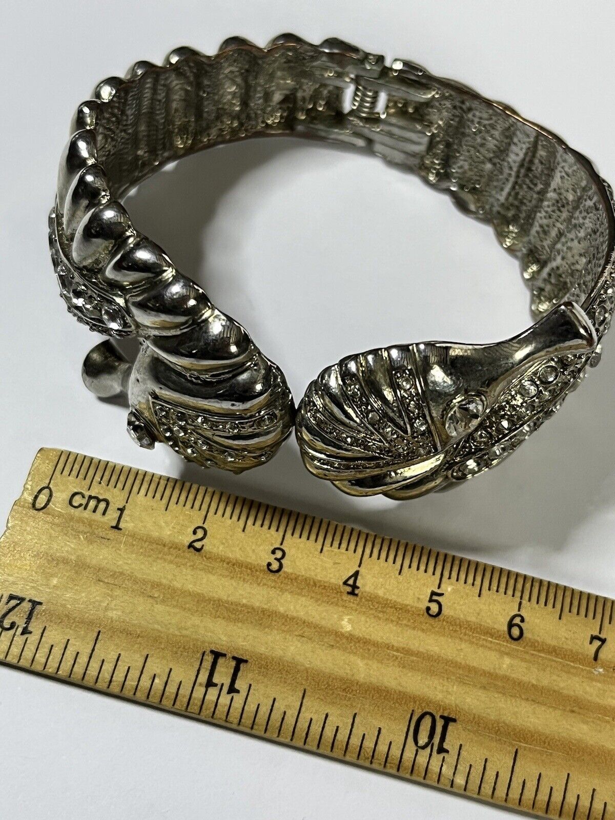 Vintage Silver Tone Seahorses Statement Hinged Cuff Bracelet