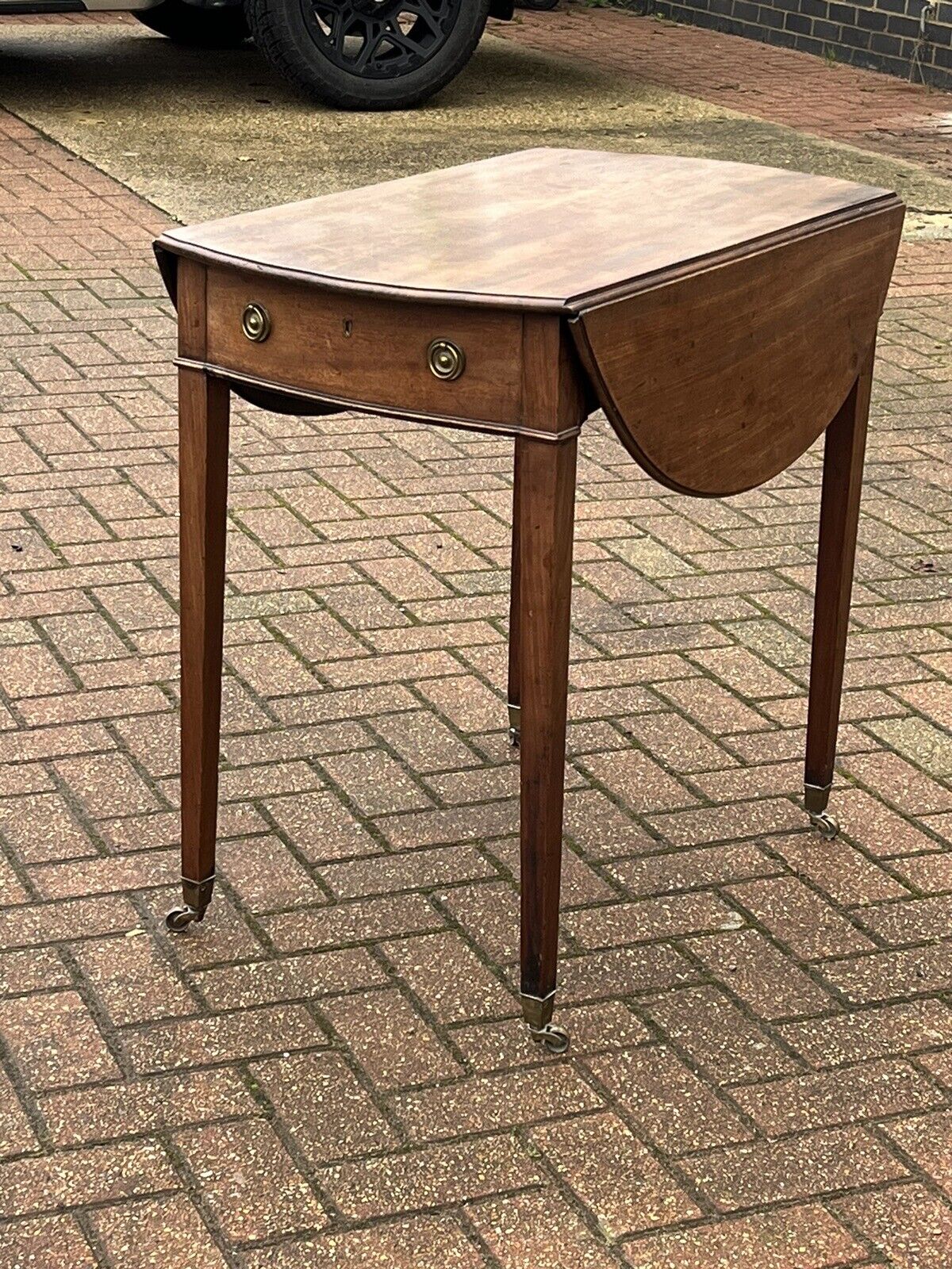 Antique Mahogany Sofa/Side Table. With Drawer, Fold Out Flaps