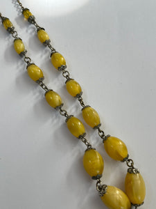 Vintage Old Satin Bead Metal Detail Drop Necklace