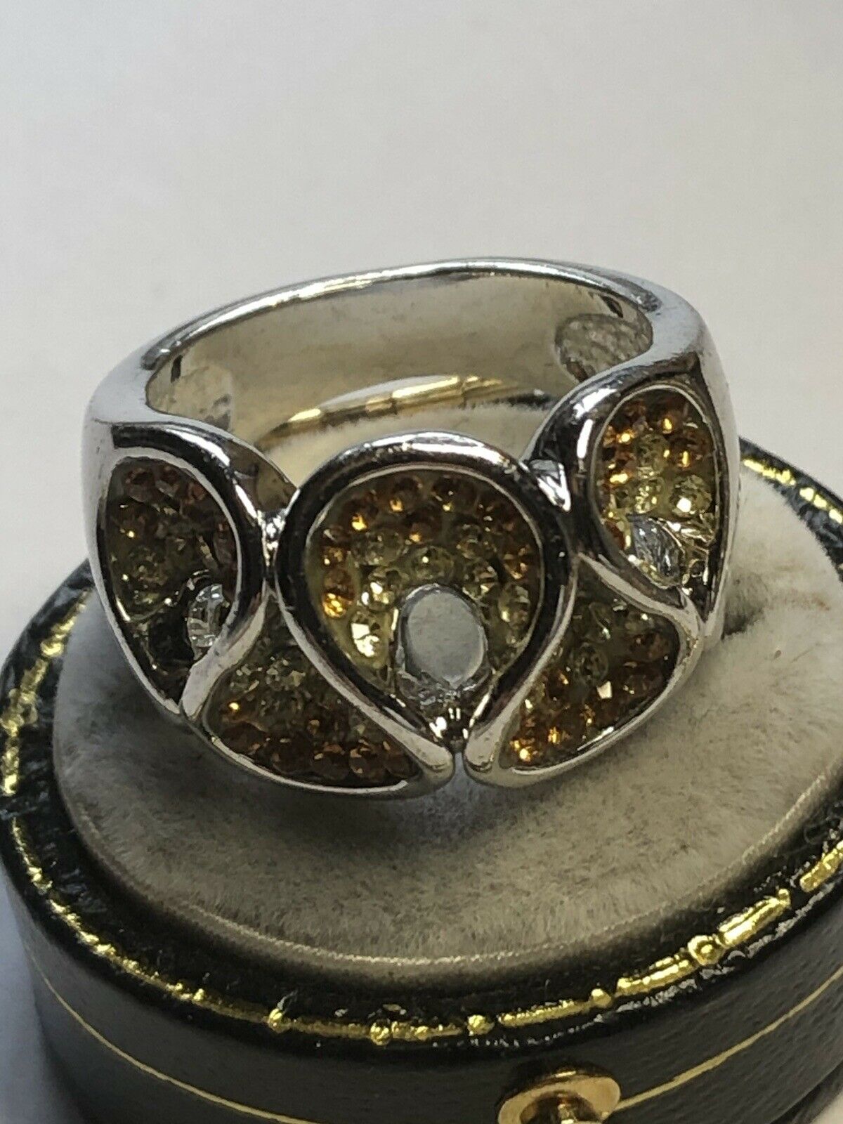 Vintage Rhodium Plated Cubic Zirconia Waves Ring