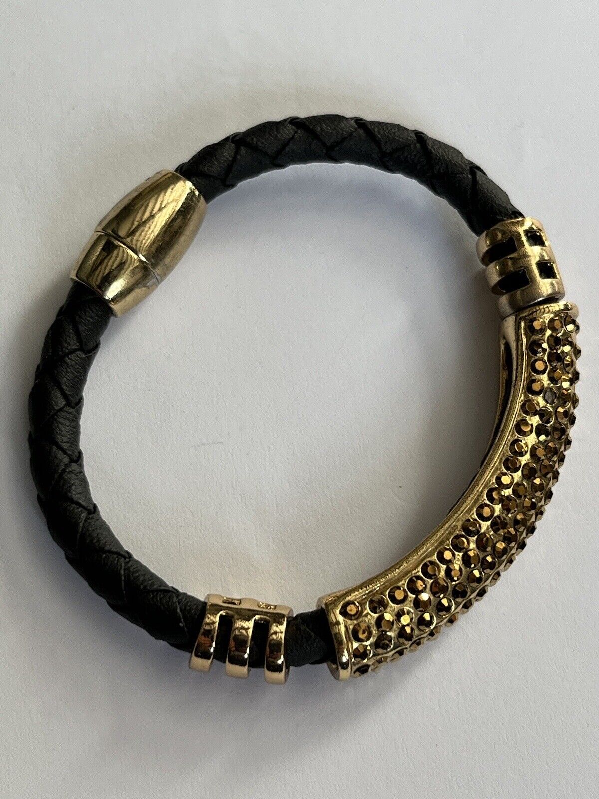Vintage Gold Tone Marcasite Black Bracelet Bangle
