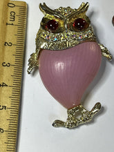 Vintage Gold Tone Pink Red Statement Owl Brooch