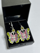 Vintage 1980s Rhodium Plated Enamel  Butterfly Earrings New Old Stock Boxed