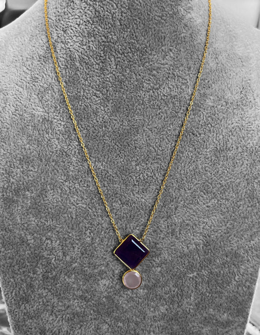 18k Gold Vermeil Amethyst Rose Quartz Necklace