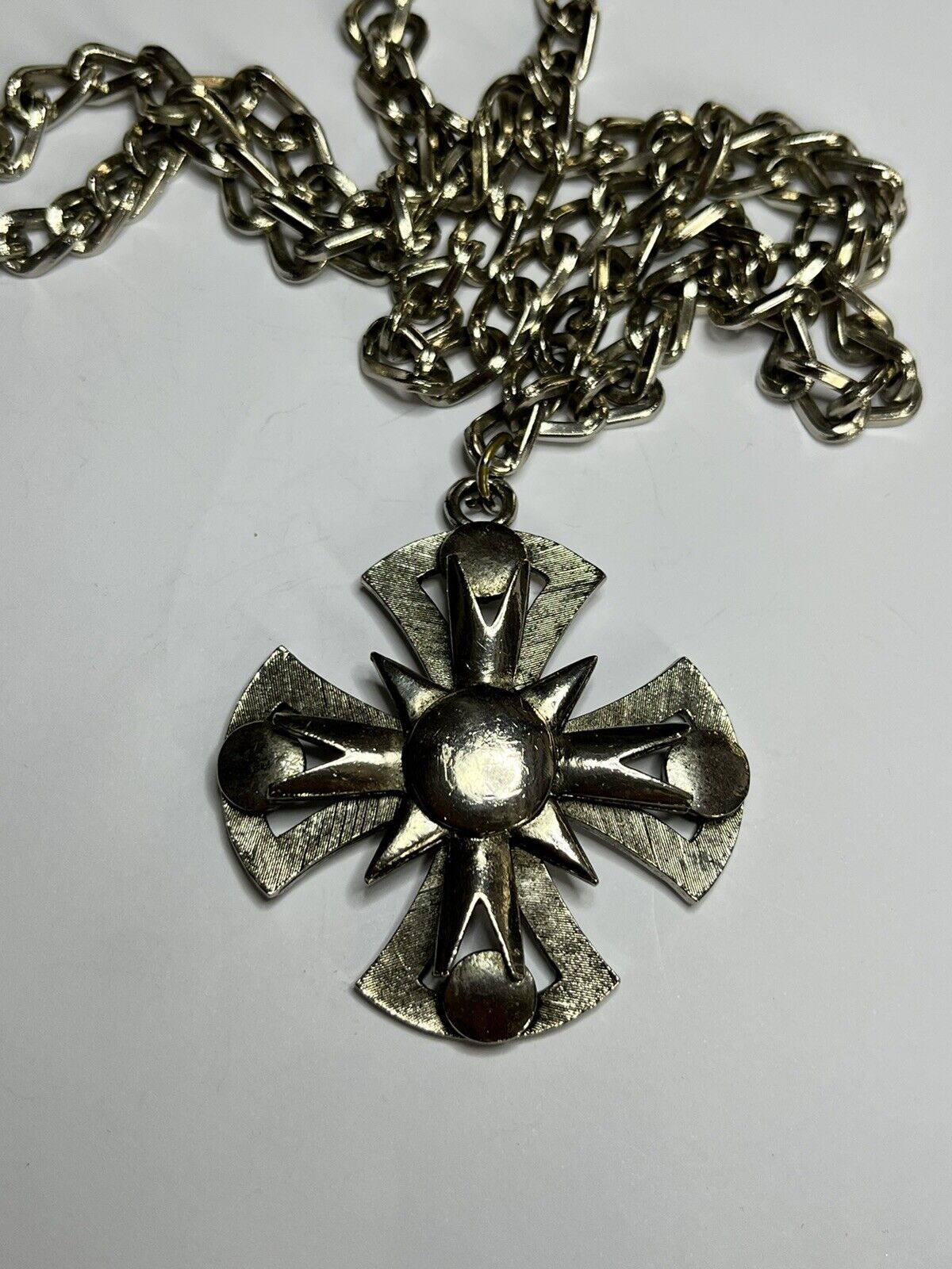 Vintage Statement Silver Tone Maltese Cross Necklace