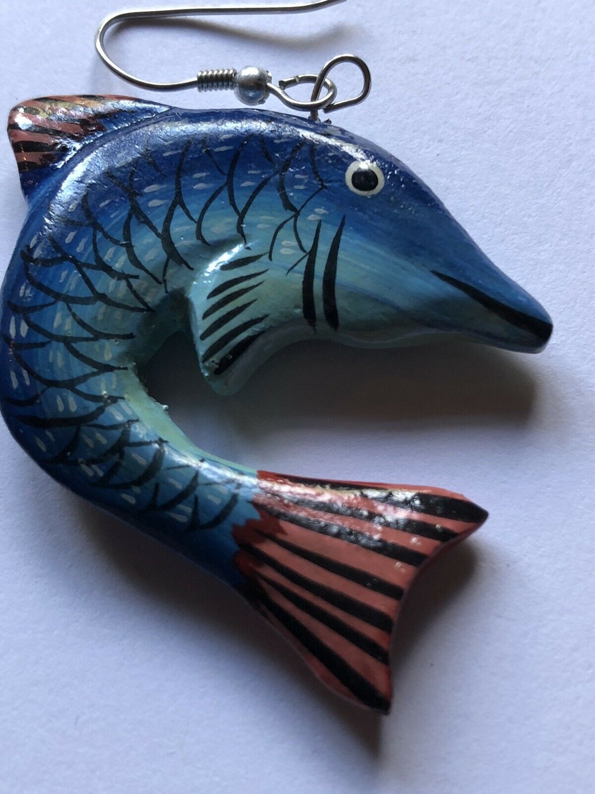 Vintage 1980s Blue Fish Dangle Lacquer Earrings