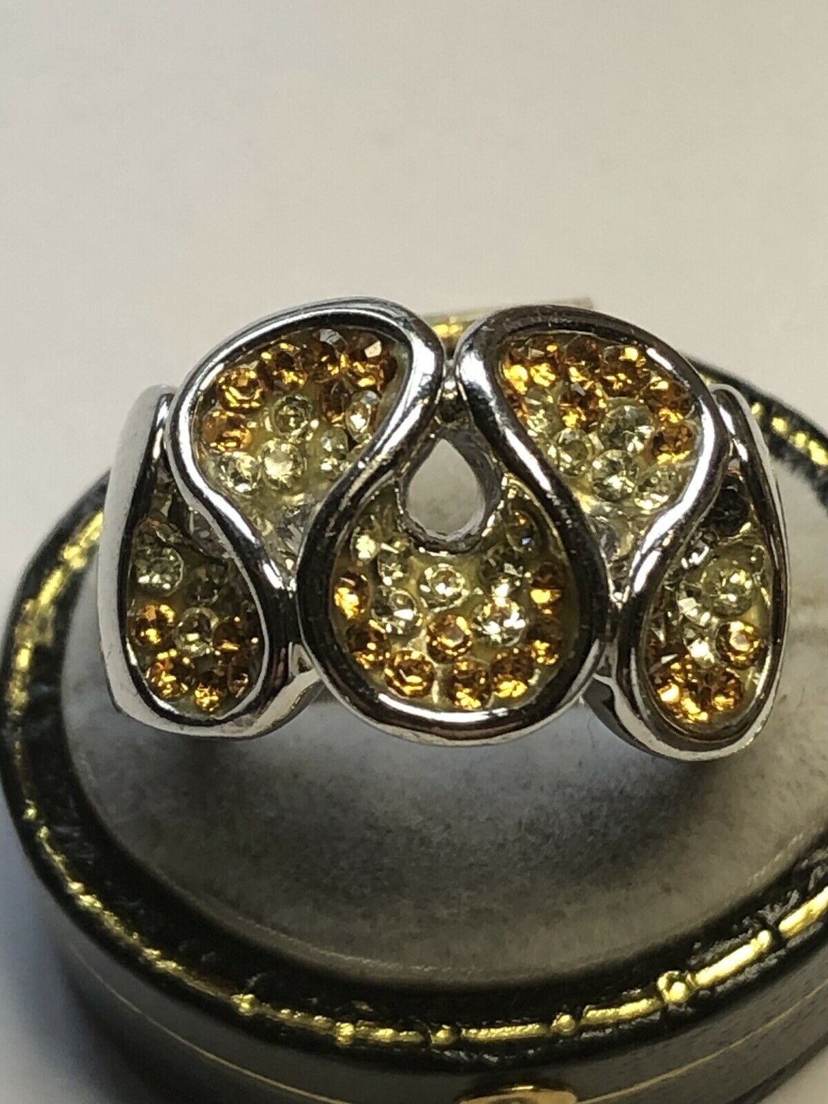Vintage Rhodium Plated Cubic Zirconia Waves Ring
