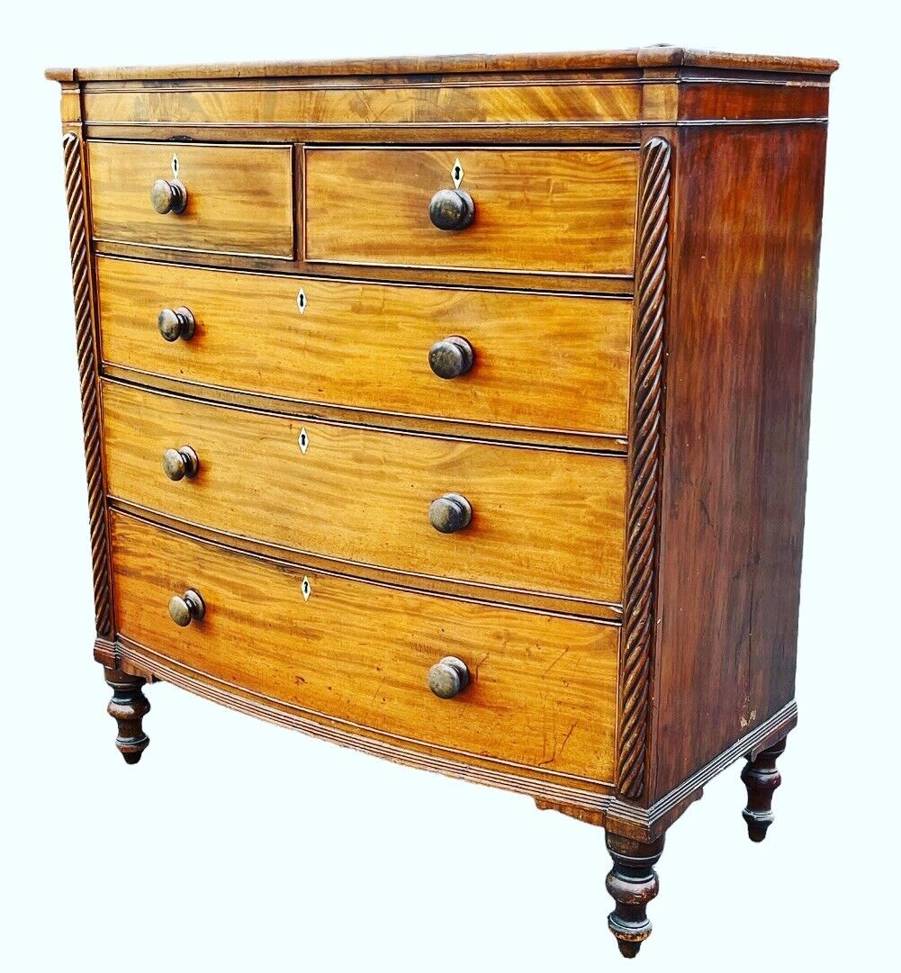 Georgian Mahogany Bow Front Chest Of Drawers.