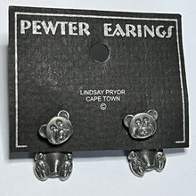 Vintage Pewter Teddy Bear Back Front Pierced Earrings