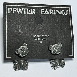 Vintage Pewter Teddy Bear Back Front Pierced Earrings