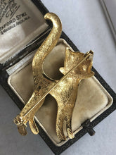 Vintage Gold Tone Black Enamel Winking Cat Brooch