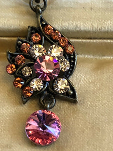Vintage Multicoloured Pinks Diamanté Drop Earrings