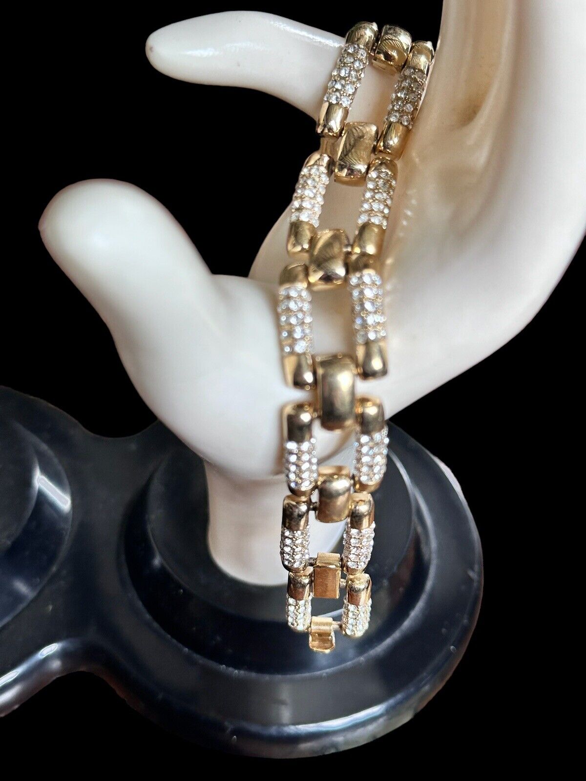 Vintage 1980s Gold Plated Diamanté Link Bracelet