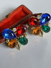 Vintage 1980s Statement Butterfly Multicoloured Diamante Clip On Earrings