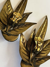 Vintage Statement Signed Gold Tone Leaves Cabochon Clip On Earrings