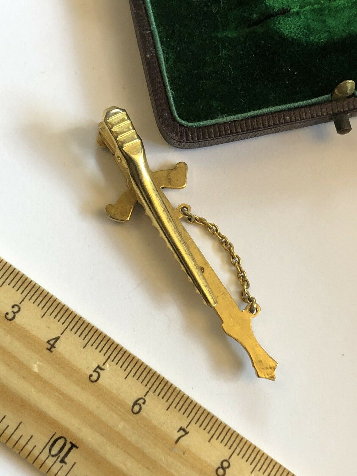 Vintage Novelty Sword Mother Of Pearl Damascene Tie Clip