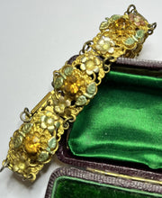Vintage Gold Tone Filigree Diamanté Pink Orange Green Flowers Bracelet