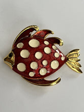 Vintage Red Cream Enamel Fish Brooch