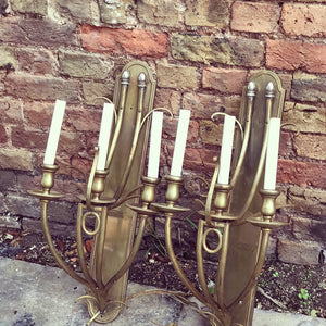 Pair Of Brass Wall Light Sconces, Large & Impressive