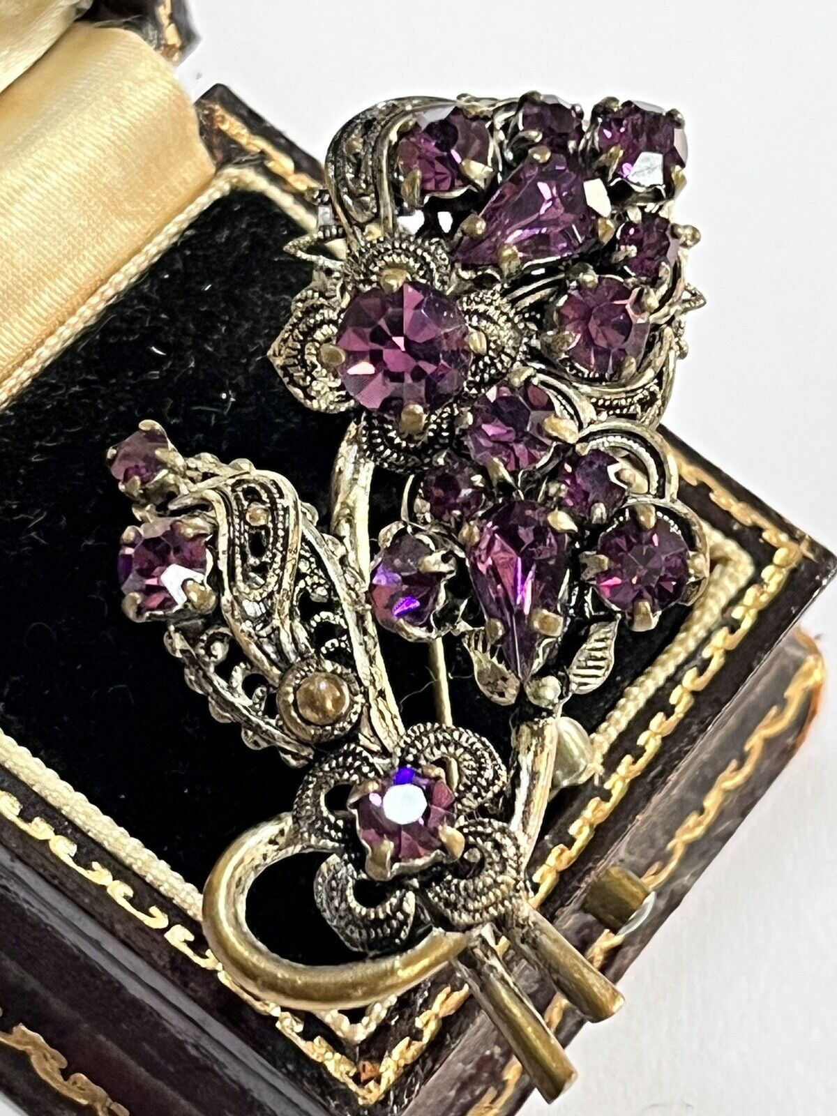 Vintage Czech Crystal Purple Flower Spray Brooch