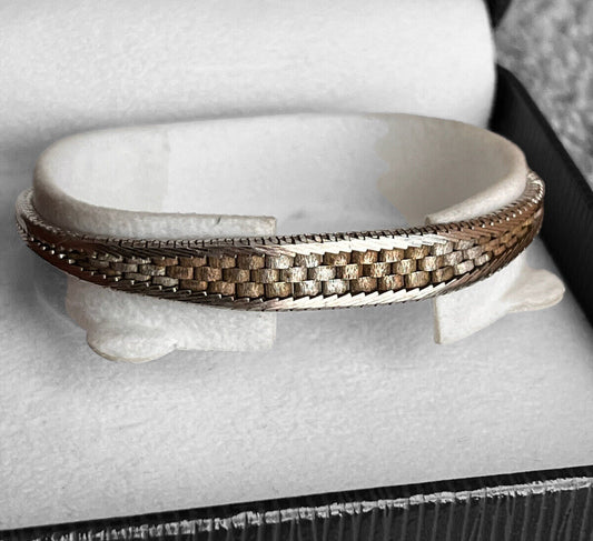 Vintage Silver 925 Stylish Two Tone Modernist Bracelet 13.82g