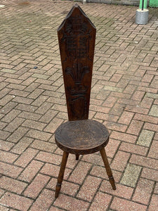 Antique English Caved Oak Spinning Chair, With Carved Coats Of Arms