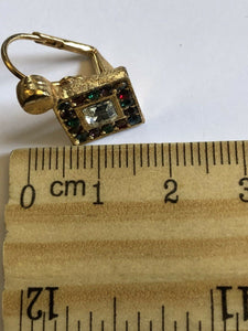 Vintage Gold Tone Green Red Diamanté Earrings
